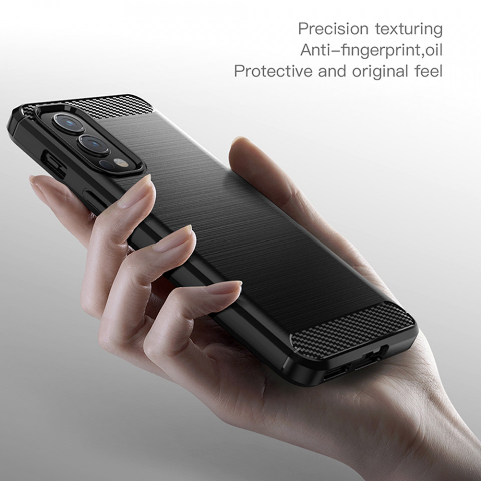 Husa Oneplus Nord 2 5G din silicon, Slim, cu textura Fibra Carbon - Negru - 2 | YEO