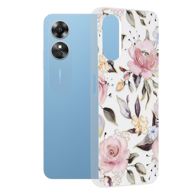 Husa Oppo A17 din silicon, Techsuit Marble - Alb