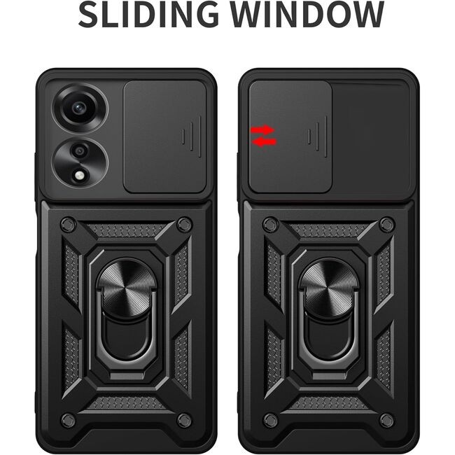 Husa Oppo A18 / A38 cu inel magnetic si protectie camera Skyddar CamShield - Negru - 1 | YEO