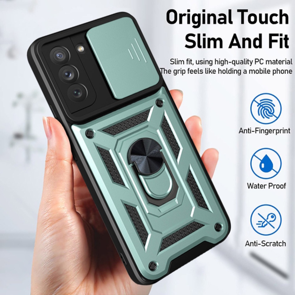 Husa Oppo Reno12 Pro cu inel magnetic si protectie camera Skyddar CamShield - Verde - 3 | YEO