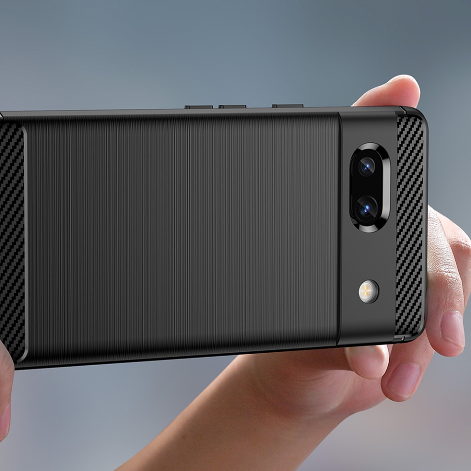 Husa pentru Google Pixel 7a, SKYDDAR INNOVATION, Carbon Silicone, din Silicon Slim, cu textura Fibra Carbon, set cu sticker, Negru - 3 | YEO