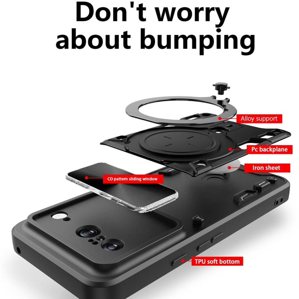 Husa pentru Google Pixel 8, cu inel magnetic si suport ajustabil, protecție completa camera, SKDR SafeCover - Rosu - 1 | YEO