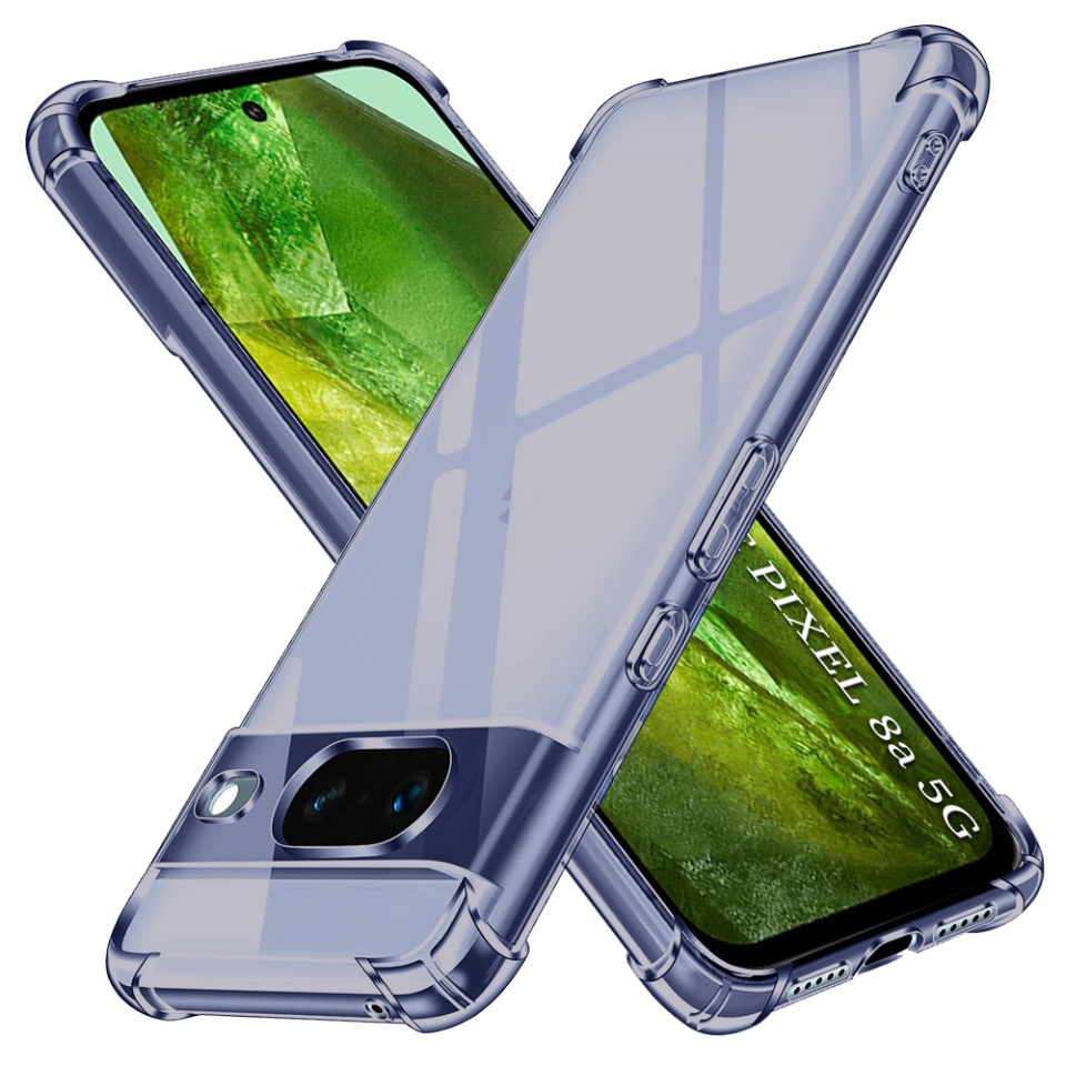 Husa pentru Google Pixel 8a, SKYDDAR INNOVATION, Shockproof Clear Silicone, Silicon Slim, set cu sticker, Fumuriu
