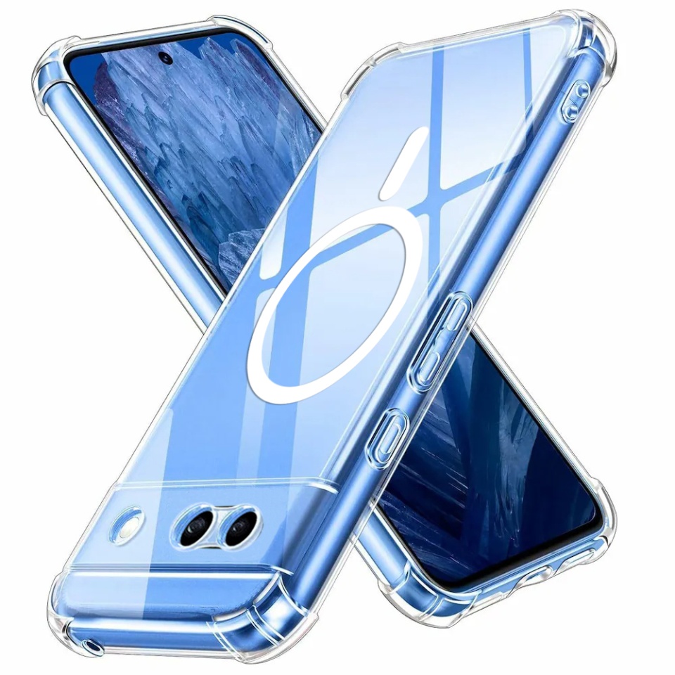 Husa pentru Google Pixel 8a, SKYDDAR INNOVATION, Shockproof MagSafe, Transparenta, set cu sticker