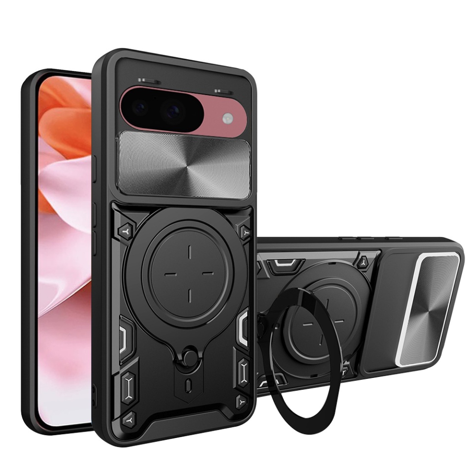 Husa pentru Google Pixel 9 / Pixel 9 Pro, SKYDDAR INNOVATION, CamGuard Pro, Inel Magnetic, Protectie Camera, set cu sticker, Negru