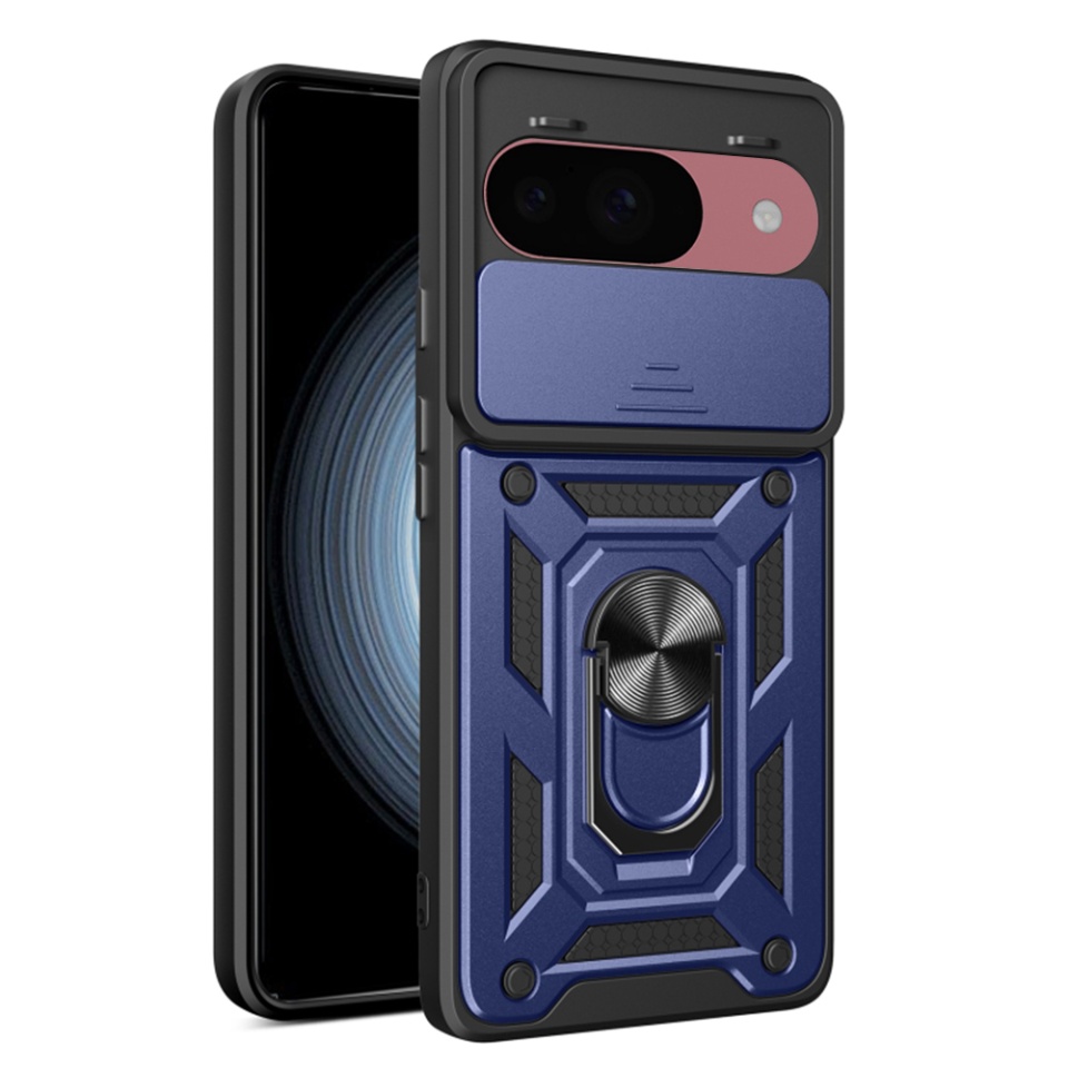 Husa pentru Google Pixel 9 / Pixel 9 Pro, SKYDDAR INNOVATION, CamShield, Inel magnetic, set cu sticker, Albastru