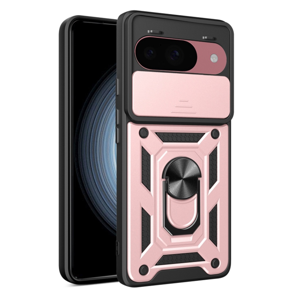 Husa pentru Google Pixel 9 / Pixel 9 Pro, SKYDDAR INNOVATION, CamShield, Inel magnetic, set cu sticker, Roz