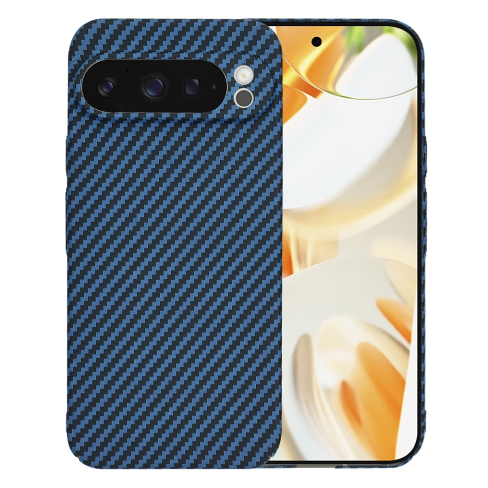 Husa pentru Google Pixel 9 Pro, Finisaj Premium cu Textura de Carbon, Design Elegant, SKDR CarbonFlex - Cyan