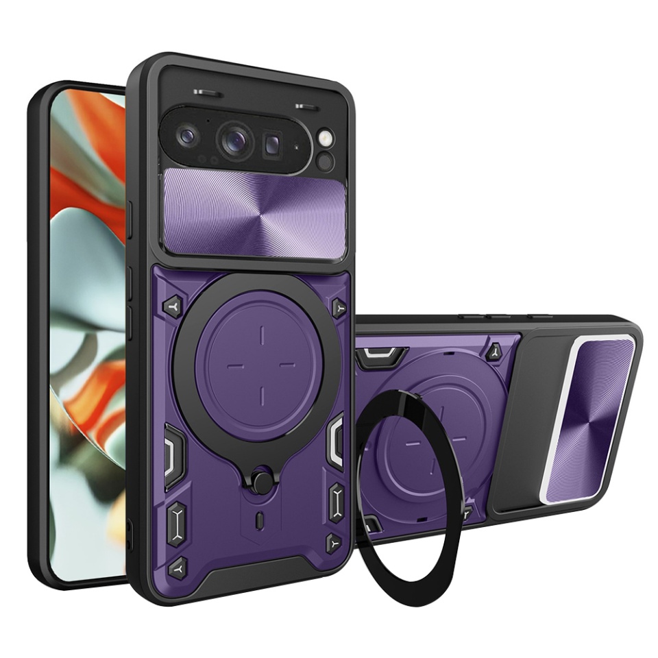 Husa pentru Google Pixel 9 Pro XL, SKYDDAR INNOVATION, CamGuard Pro, Inel Magnetic, Protectie Camera, set cu sticker, Mov