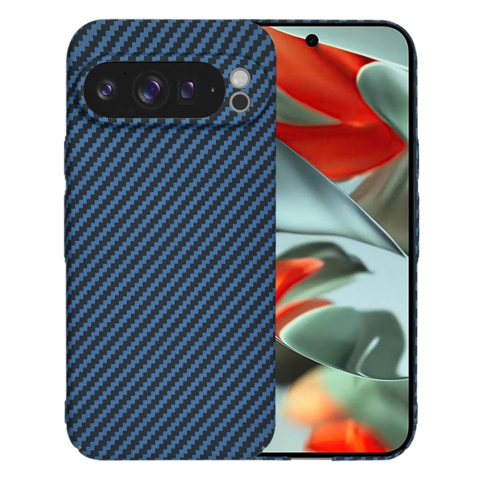Husa pentru Google Pixel 9 Pro XL, SKYDDAR INNOVATION, textura carbon, Carbonite FiberShell, set cu sticker, Cyan,