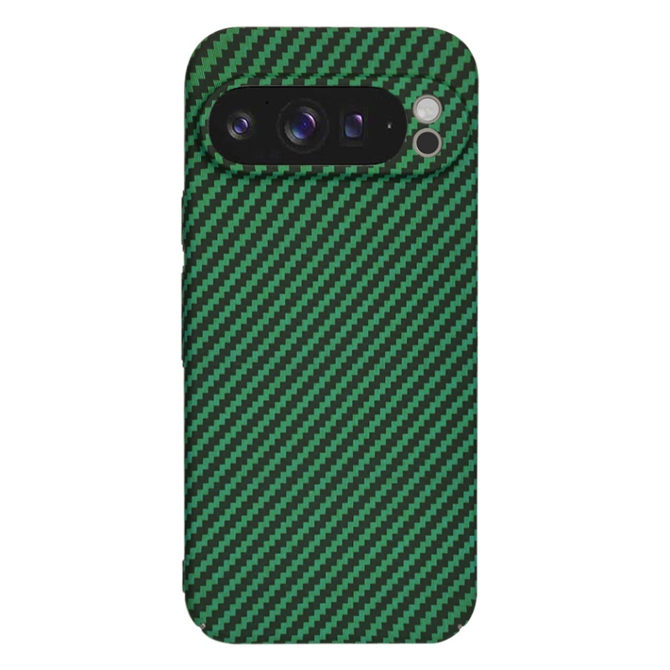 Husa pentru Google Pixel 9 Pro XL, SKYDDAR INNOVATION, textura carbon, Carbonite FiberShell, set cu sticker, Verde, - 2 | YEO
