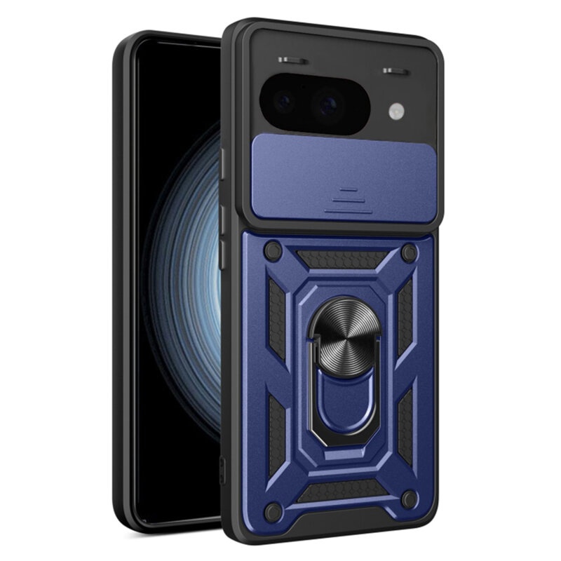 Husa pentru Google Pixel 9a cu inel magnetic si protectie camera Skyddar CamShield - Albastru