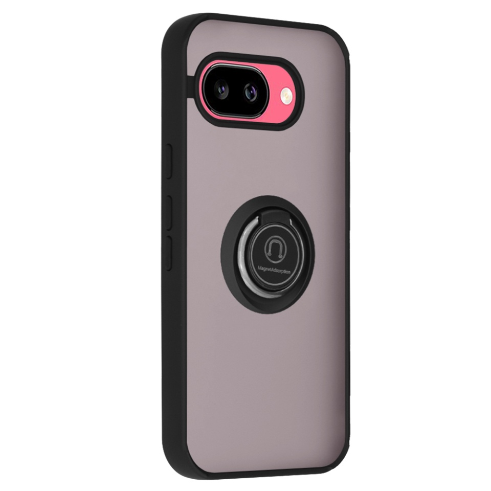 Husa pentru Google Pixel 9a, SKYDDAR INNOVATION, Glinth cu Inel Rotativ 360° Magnetic, set cu sticker, Negru - 1 | YEO