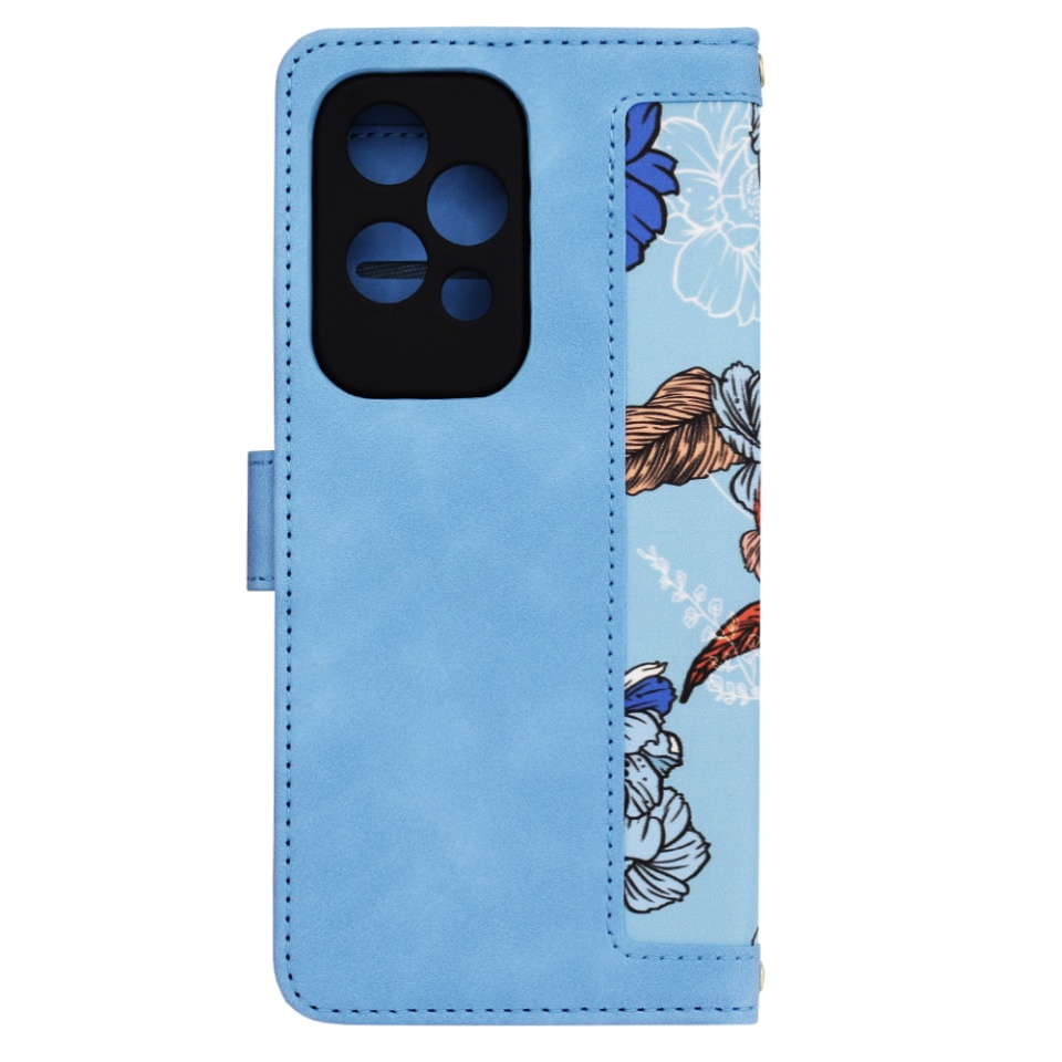 Husa pentru Honor 200 Lite din Piele Ecologică cu Design Floral, Protecție 360°, Stand Integrat, Buzunare pentru Carduri, SKDR Floral Wallet - Bleu - 2 | YEO