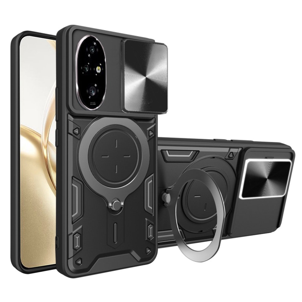 Husa pentru Honor 200, SKYDDAR INNOVATION, CamGuard Pro, Inel Magnetic, Protectie Camera, set cu sticker, Negru
