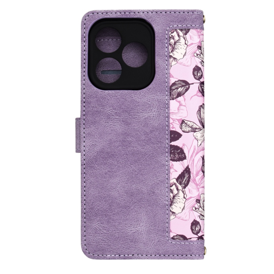 Husa pentru Honor 400 Lite, SKYDDAR INNOVATION, Floral Wallet, din Piele Ecologică cu Design Floral, Protecție 360°, Stand Integrat, Buzunare pentru Carduri, Mov, set cu sticker - 3 | YEO