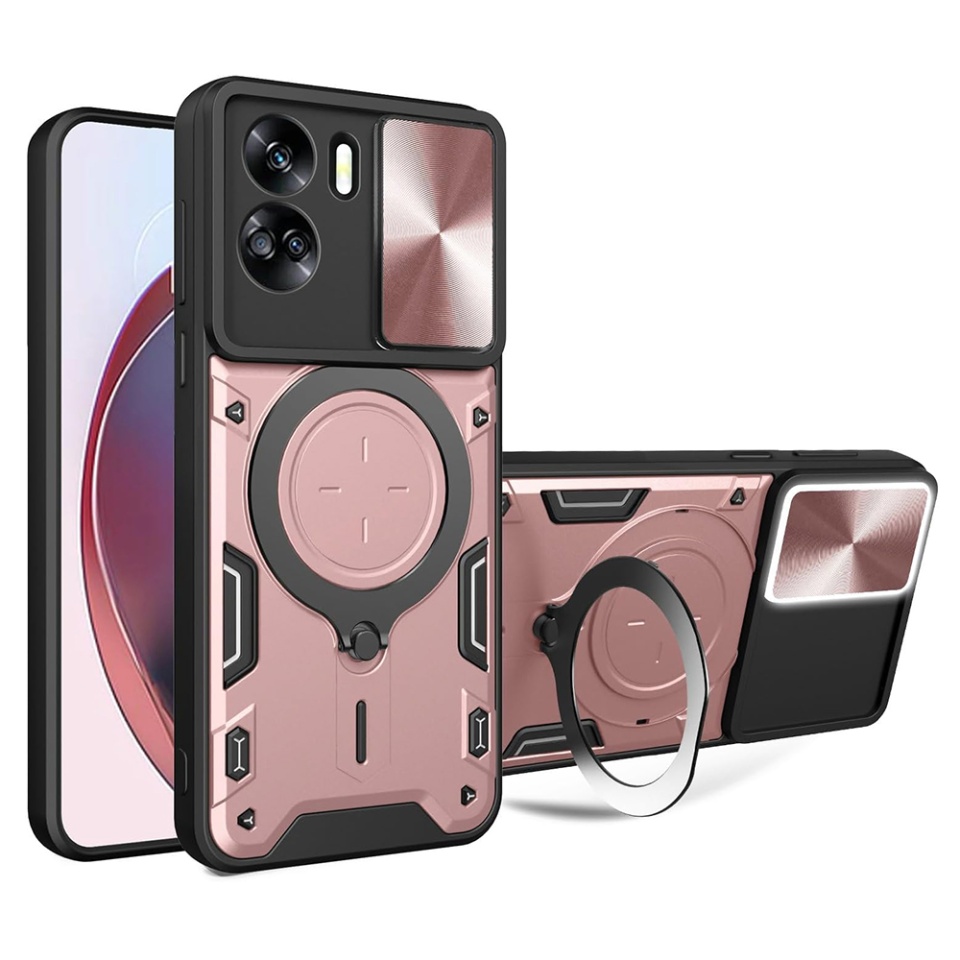 Husa pentru Honor 90 Lite, cu inel magnetic si suport ajustabil, protecție completa camera, SKDR SafeCover - Roz auriu