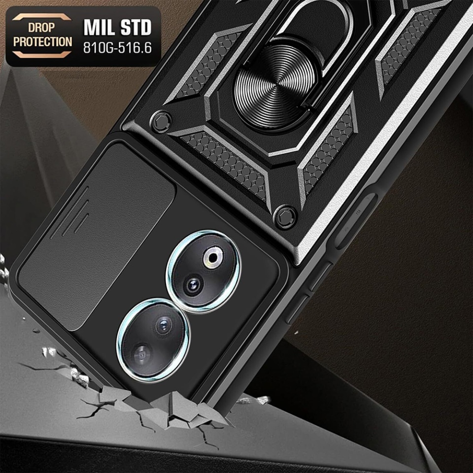 Husa pentru Honor 90, SKYDDAR INNOVATION, CamShield, Inel magnetic, set cu sticker, Negru - 2 | YEO