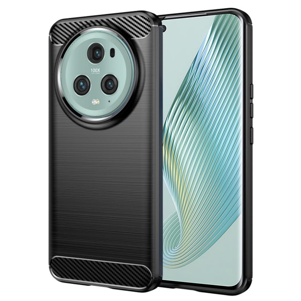 Husa pentru Honor Magic5 Pro, SKYDDAR INNOVATION, Carbon Silicone, din Silicon Slim, cu textura Fibra Carbon, set cu sticker, Negru