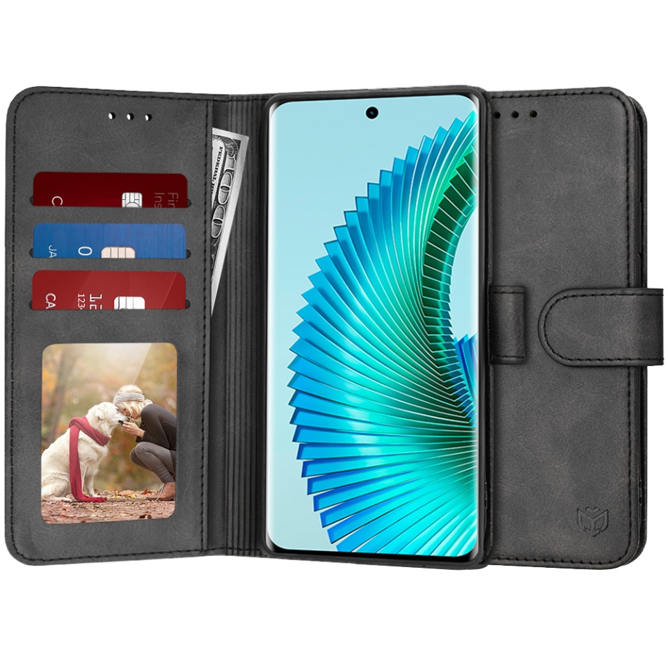 Husa pentru Honor Magic6 Lite, SKYDDAR INNOVATION, Diary Book, tip carte, cu Portofel Interior, Antisoc, Negru, set cu sticker