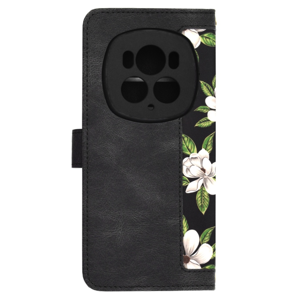 Husa pentru Honor Magic6 Pro din Piele Ecologică cu Design Floral, Protecție 360°, Stand Integrat, Buzunare pentru Carduri, SKDR Floral Wallet - Negru - 3 | YEO
