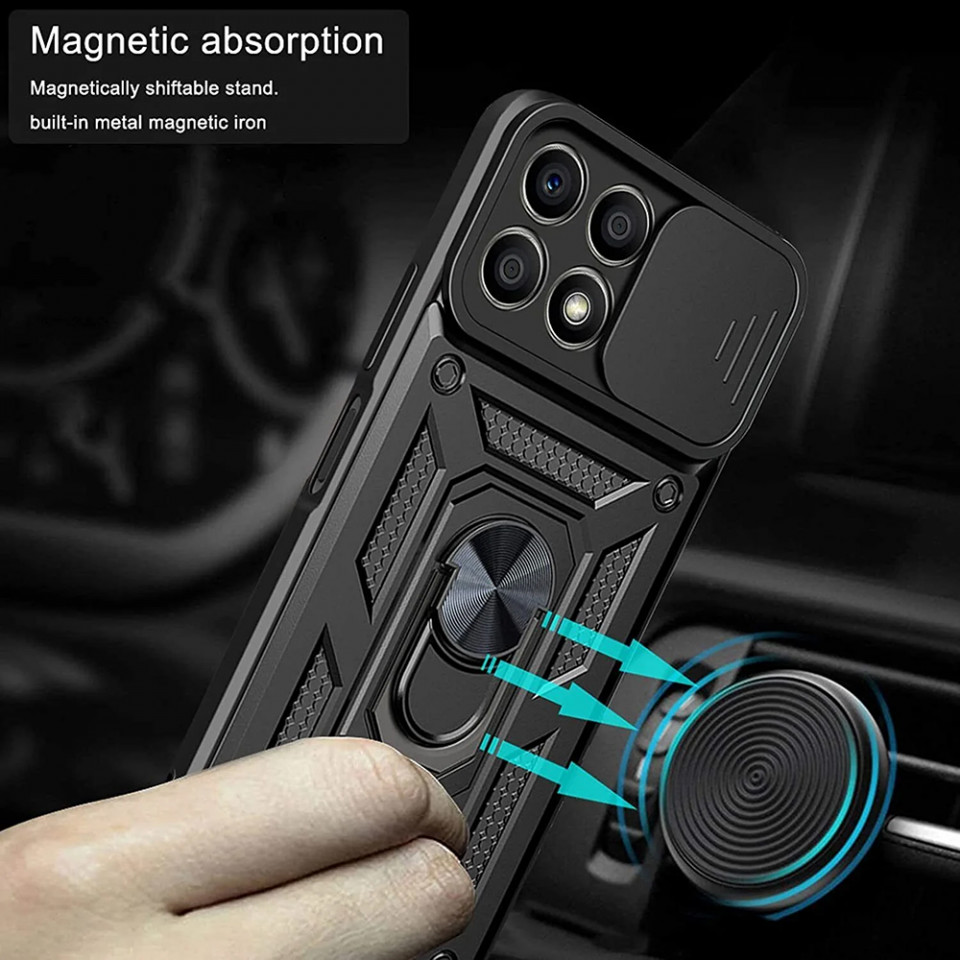 Husa pentru Honor X6 / 70 Lite cu inel magnetic si protectie camera Skyddar CamShield - Negru - 1 | YEO
