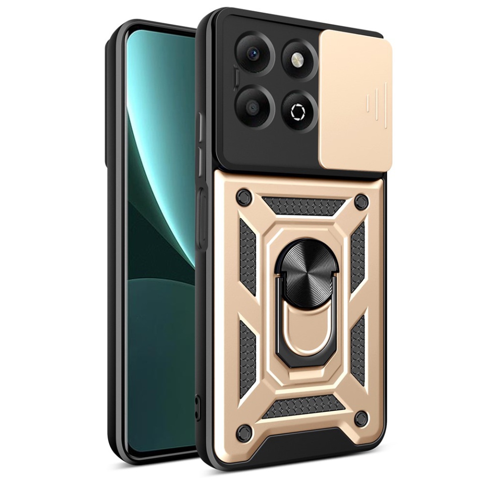 Husa pentru Honor X6b, SKYDDAR INNOVATION, CamShield, Inel magnetic, set cu sticker, Auriu
