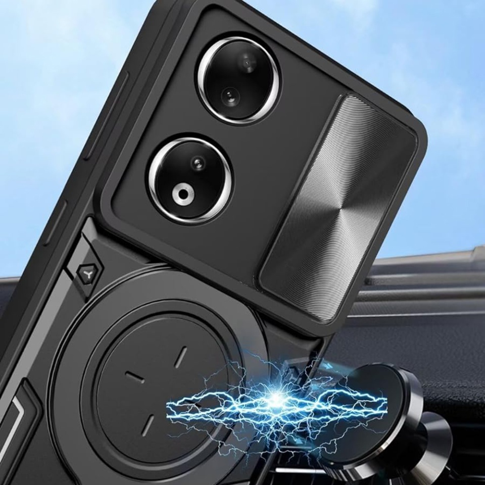 Husa pentru Honor X7b / 90 Smart / X7b 5G, cu inel magnetic si suport ajustabil, protecție completa camera, SKDR SafeCover - Negru - 3 | YEO