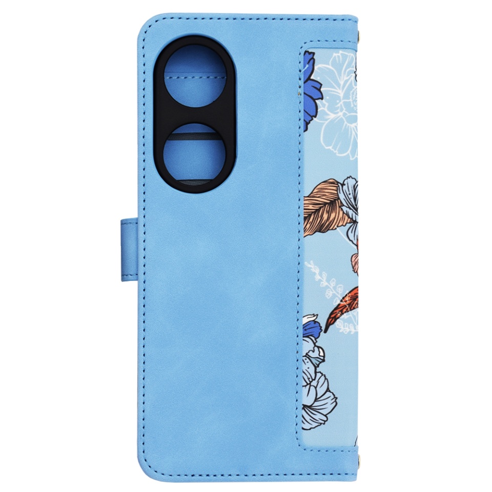 Husa pentru Honor X7b / 90 Smart / X7b 5G din Piele Ecologică cu Design Floral, Protecție 360°, Stand Integrat, Buzunare pentru Carduri, SKDR Floral Wallet - Bleu - 3 | YEO