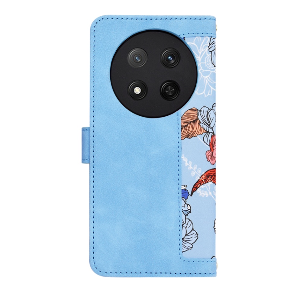 Husa pentru Honor X9c / Magic7 Lite din Piele Ecologică cu Design Floral, Protecție 360°, Stand Integrat, Buzunare pentru Carduri, SKDR Floral Wallet - Bleu - 2 | YEO