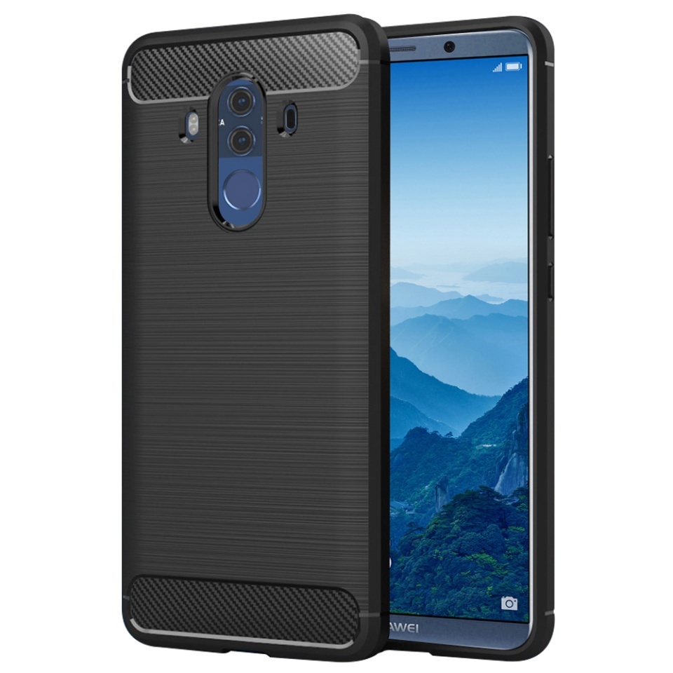 Husa pentru Huawei Mate 10 Pro, SKYDDAR INNOVATION, Carbon Silicone, din Silicon Slim, cu textura Fibra Carbon, set cu sticker, Negru