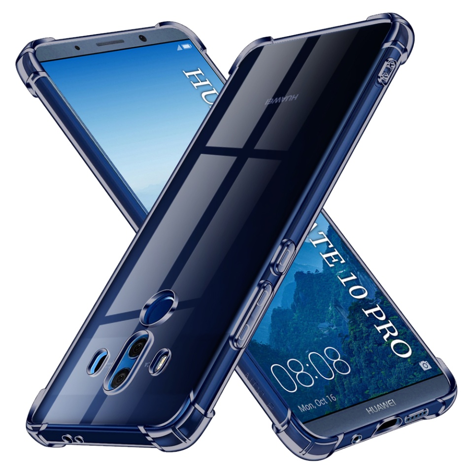 Husa pentru Huawei Mate 10 Pro, SKYDDAR INNOVATION, Shockproof Clear Silicone, Silicon Slim, set cu sticker, Fumuriu