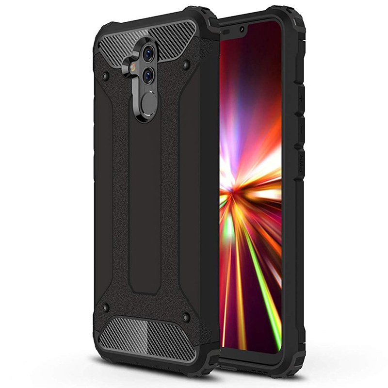 Husa pentru Huawei Mate 20 Lite, SKYDDAR INNOVATION, Hybrid Armor, din Plastic Dur, Margini Cauciucate, Antisoc, set cu sticker, Negru