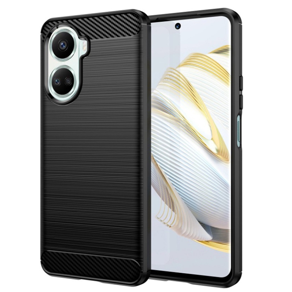 Husa pentru Huawei nova 10 SE, SKYDDAR INNOVATION, Carbon Silicone, din Silicon Slim, cu textura Fibra Carbon, set cu sticker, Negru