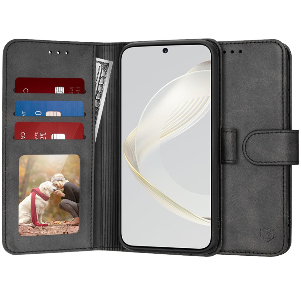 Husa pentru Huawei nova 11 / nova 12s, SKYDDAR INNOVATION, Diary Book, tip carte, cu Portofel Interior, Antisoc, Negru, set cu sticker