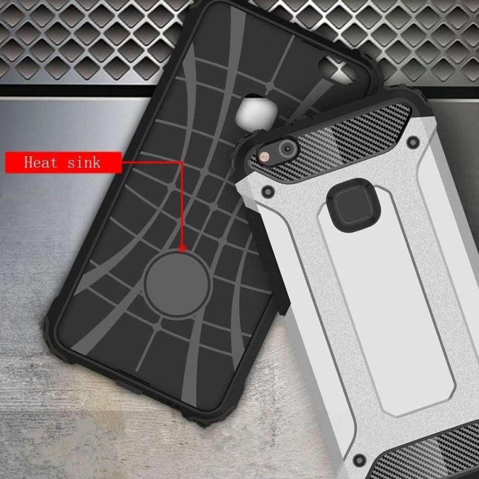 Husa pentru Huawei P10 Lite, SKYDDAR INNOVATION, Hybrid Armor, din Plastic Dur, Margini Cauciucate, Antisoc, set cu sticker, Negru - 3 | YEO