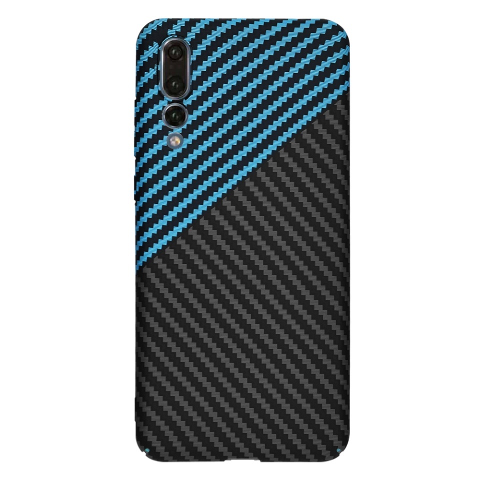 Husa pentru Huawei P20 Pro, SKYDDAR INNOVATION, textura carbon, Carbonite FiberShell, set cu sticker, Bleu, - 2 | YEO