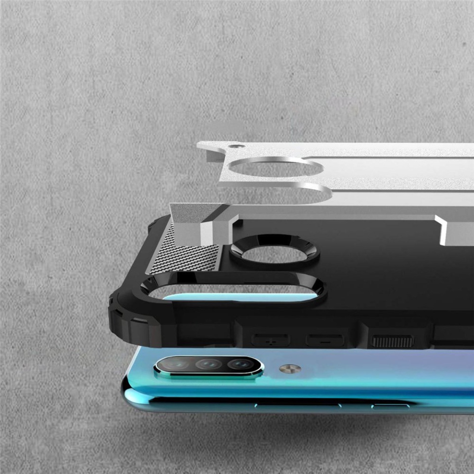 Husa pentru Huawei P30 Lite / P30 Lite New Edition, SKYDDAR INNOVATION, Hybrid Armor, din Plastic Dur, Margini Cauciucate, Antisoc, set cu sticker, Negru - 1 | YEO