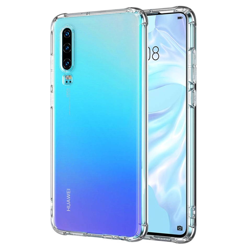 Husa pentru Huawei P30 , SKYDDAR INNOVATION, Shockproof Clear din Silicon Slim, Transparenta, set cu sticker