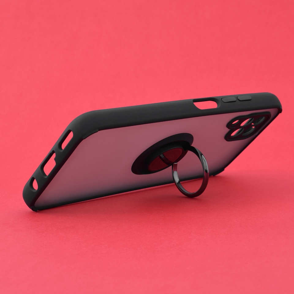 Husa pentru Huawei P40 Lite, SKYDDAR INNOVATION, Glinth cu Inel Rotativ 360° Magnetic, Negru, set cu sticker - 1 | YEO