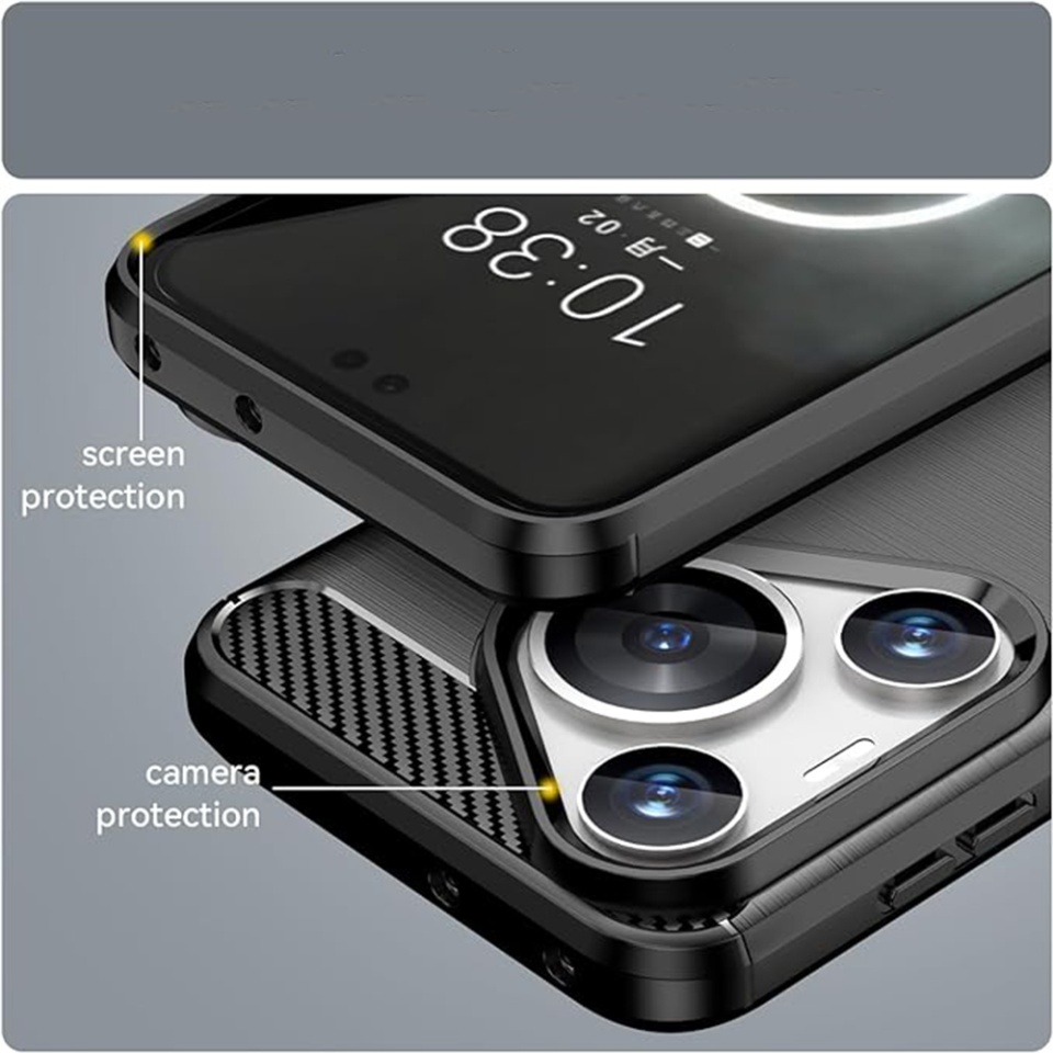 Husa pentru Huawei Pura 70 Pro din Silicon Premium, Slim, cu textura Fibra Carbon - Negru - 3 | YEO