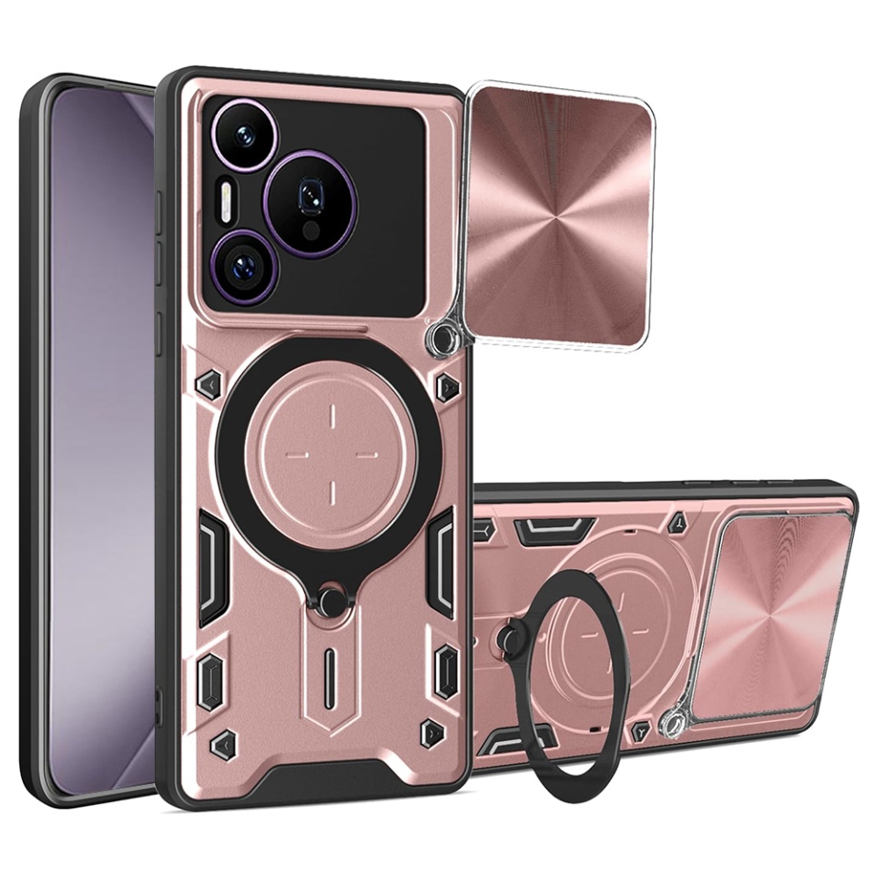 Husa pentru Huawei Pura 70, SKYDDAR INNOVATION, CamGuard Pro, Inel Magnetic, Protectie Camera, set cu sticker, Roz auriu