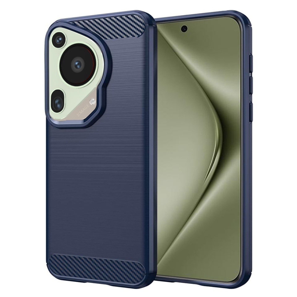 Husa pentru Huawei Pura 70 Ultra, SKYDDAR INNOVATION, Carbon Silicone, din Silicon Slim, cu textura Fibra Carbon, set cu sticker, Albastru