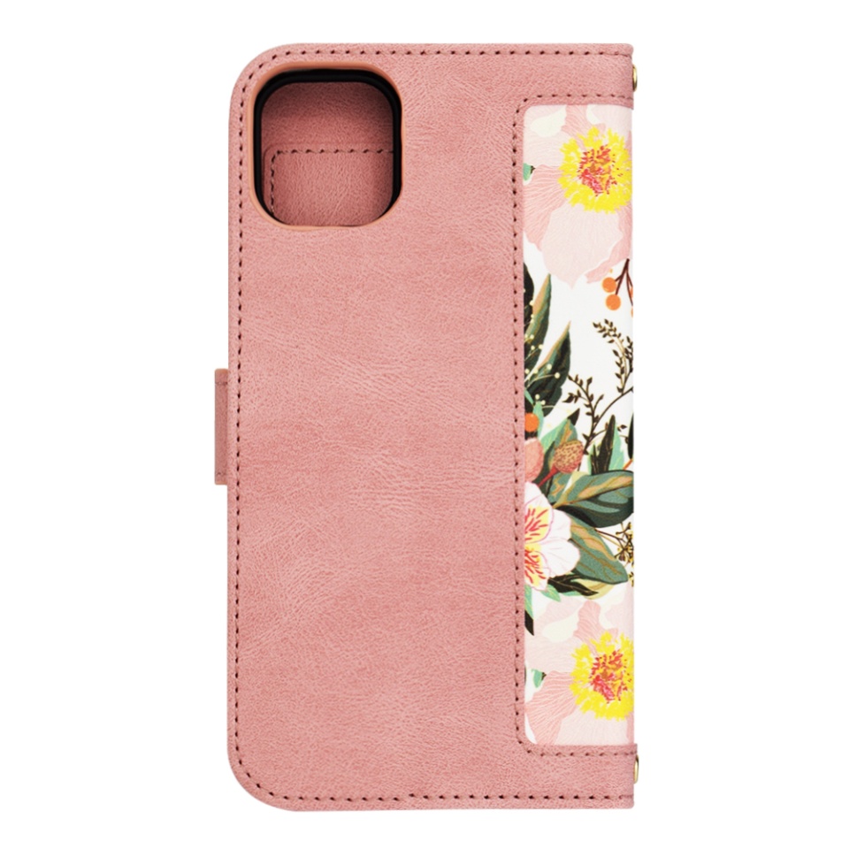 Husa pentru iPhone 11 din Piele Ecologică cu Design Floral, Protecție 360°, Stand Integrat, Buzunare pentru Carduri, SKDR Floral Wallet - Roz - 3 | YEO