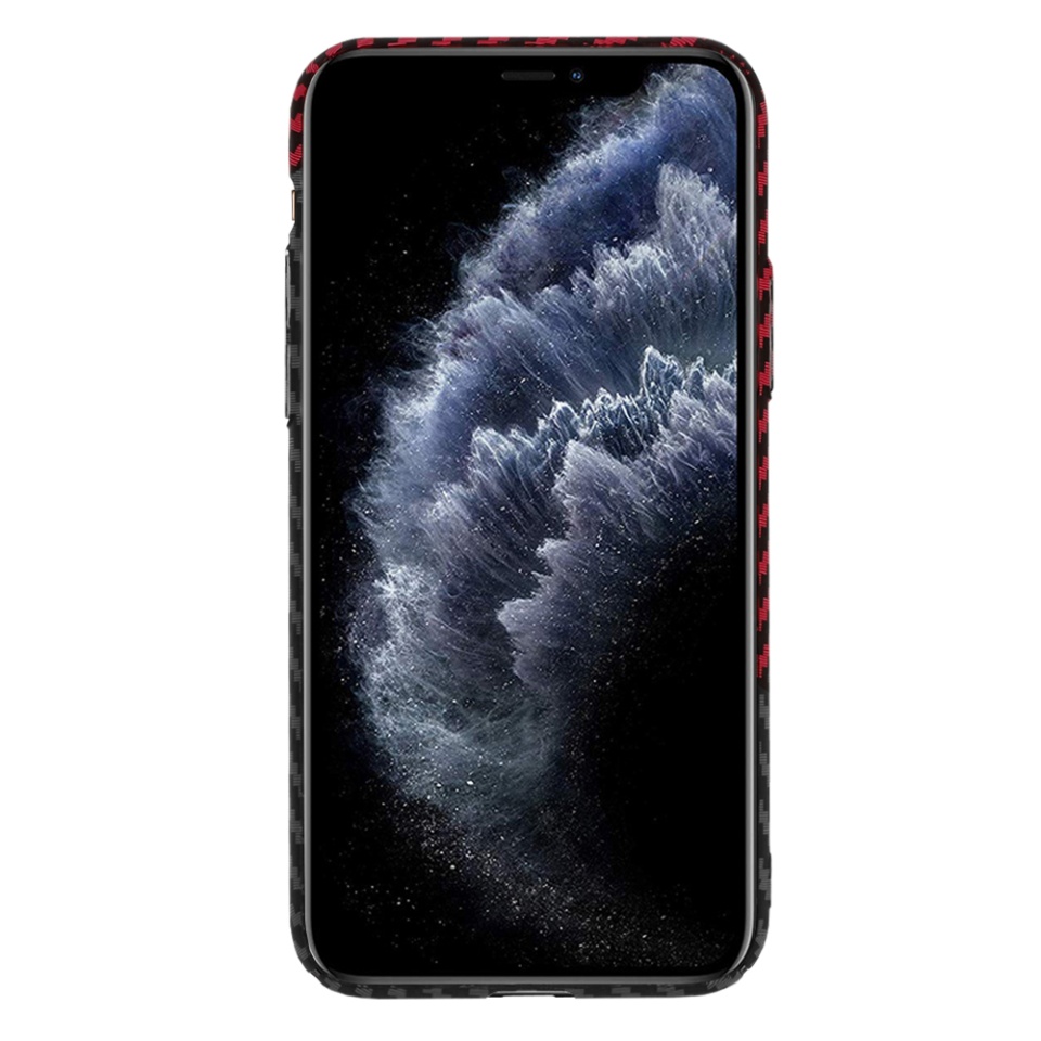 Husa pentru iPhone 11 Pro, Finisaj Premium cu Textura de Carbon, Design Elegant, SKDR CarbonFlex - Rosu inchis - 2 | YEO