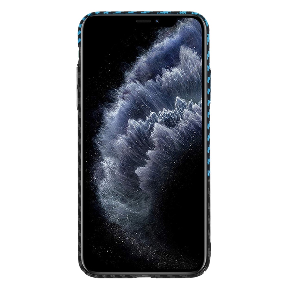 Husa pentru iPhone 11 Pro Max, Finisaj Premium cu Textura de Carbon, Design Elegant, SKDR CarbonFlex - Bleu - 2 | YEO