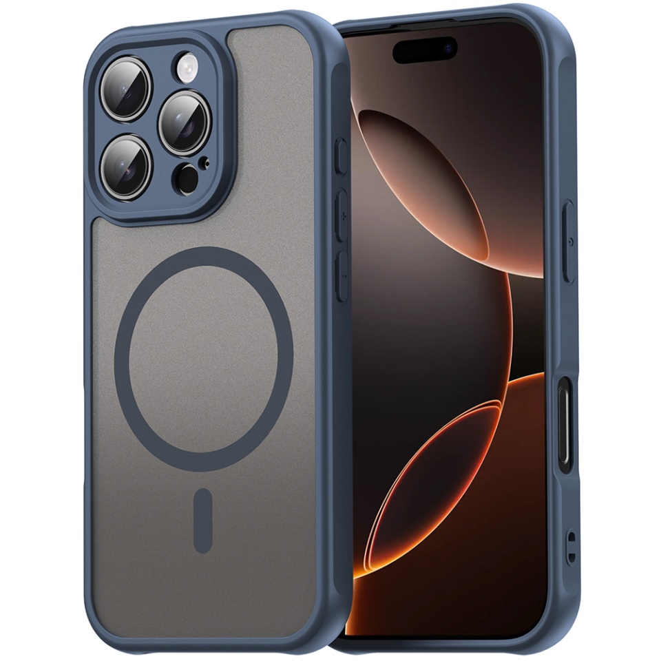 Husa pentru iPhone 11 Pro Max, SKYDDAR INNOVATION, HaloFrost MagSafe II, Antisoc, set cu sticker, Bleumarin