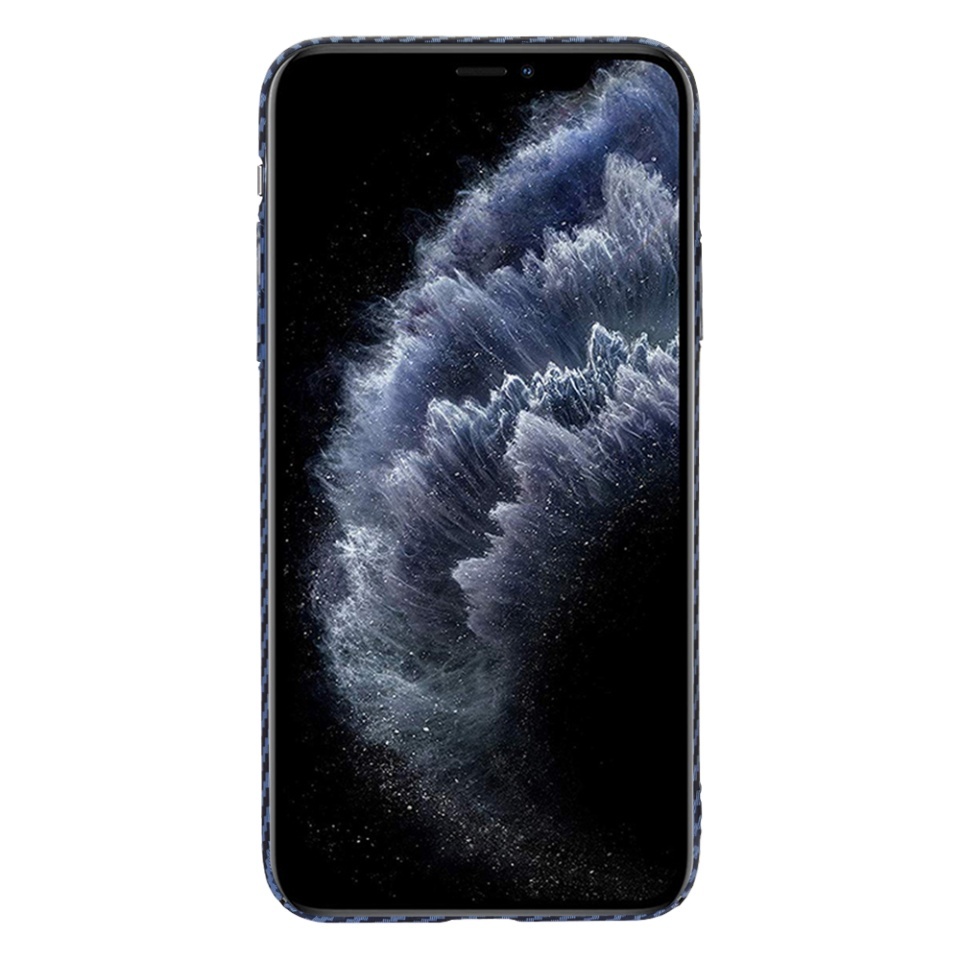 Husa pentru iPhone 11 Pro Max, SKYDDAR INNOVATION, textura carbon, Carbonite FiberShell, set cu sticker, Cyan, - 1 | YEO