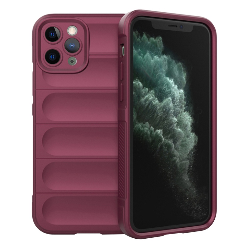 Husa pentru iPhone 11 Pro Max, SKYDDAR INNOVATION, Vogue, din Silicon Mat, Bordo, set cu sticker