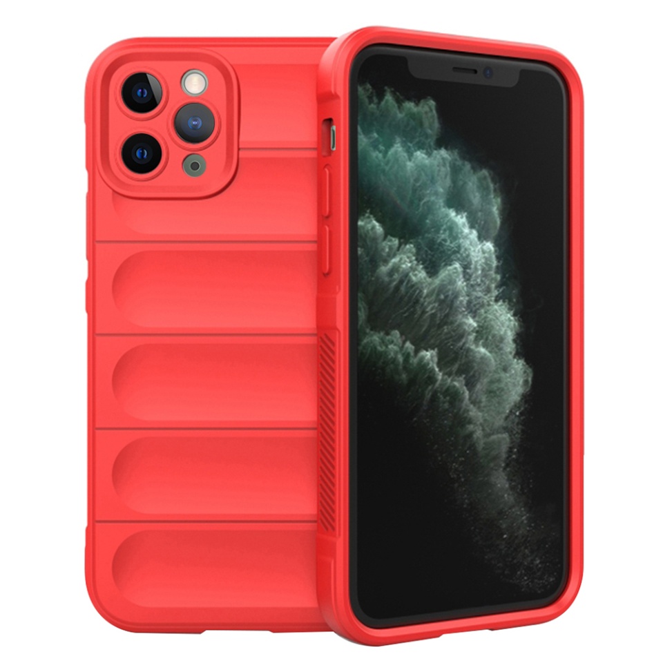 Husa pentru iPhone 11 Pro Max, SKYDDAR INNOVATION, Vogue, din Silicon Mat, Rosu, set cu sticker